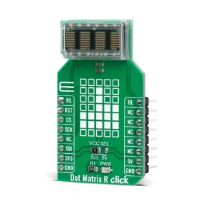 MIKROE-4169 Dot Matrix R Click Board, Modulo Display Alfanumerico HCMS-3906, Matrice LED 5x7 Pixel