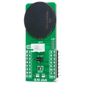 MIKROE-4345 Qi RX Click Board - MCU PIC16F15313, Ricarica Wireless 5W, FOD, Li-Ion