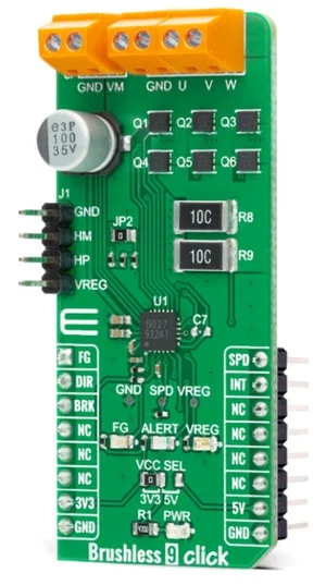 MIKROE-4387 Brushless 9 Click Board - Controllore Motore BLDC Trifase PWM Onda Sinusoidale 1-Hall