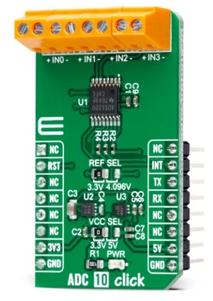 MIKROE-4488 ADC 10 Click Board - Convertitore Analogico-Digitale ΔΣ a 24 Bit ADS122U04