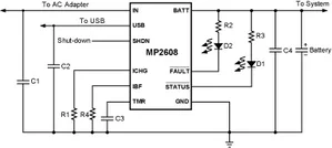 Monolithic Power Systems MP2608DQ-LF-P 28V 1A Dual Input Linear Battery Charger Timer QFN-3x3