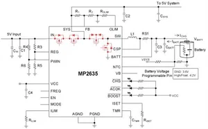 Monolithic Power Systems MP2635GR-P 2A Single Cell Switch-Mode Battery Charger with Power Path and B