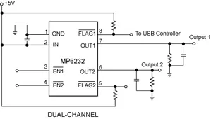 Monolithic Power Systems MP6231DN-LF-P 0.5A Active High Dual-Channel Current-Limit Switch SOIC-8-EP
