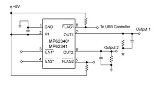 Monolithic Power Systems MP62340DS-1-LF-P Dual-Channel 1A Current-Limit Switch, SOIC-8