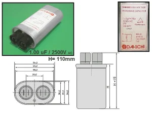 Condensateur Haute Tension 1.00uF 2500VAC, Connexion à Cosse de 6.3mm