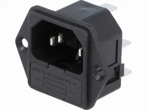 Bulgin PF0001-63 Connecteur Secteur Femelle, Montage Panneau, 3 Bornes, 10A 250VAC, Faston 6.3x0.8mm