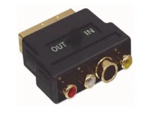 Adaptateur Div Fiche SCART Dorée vers 3x Prises RCA S-VHS avec Commutateur IN/OUT