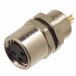 M8 Ronde Connector, 3-Polig Vrouwelijk, A-Code, Frontmontage, Soldeerdraad, Goud