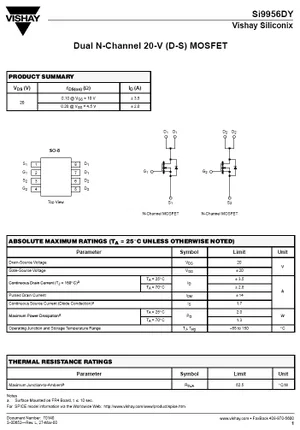 Vishay SI9956DY Transistor Dual N-MOSFET, 20V 3.5A, 2W, SO-8