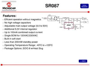 Microchip SR087SG-G Adjustable Off-Line Inductorless Switching Regulator 8-SOIC