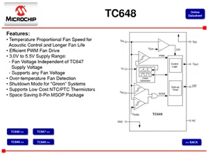 Microchip TC648EOA713 Contrôleur de Vitesse de Ventilateur PWM, Arrêt Automatique, Alerte de Surchau