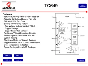 Microchip TC649EOA Contrôleur de Vitesse de Ventilateur PWM, Arrêt Automatique, Détection de Pannes,