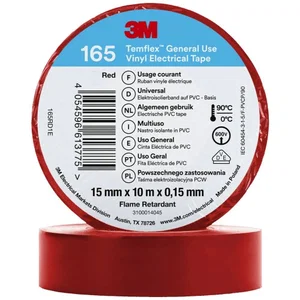 3M Temflex-165 Ruban Isolant PVC, 15 mm x 10 m, Rouge
