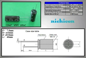 Nichicon UPH2W121MHD 120uF 450V Electrochemical capacitor