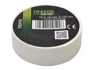 Ruban Isolant PVC Tracon Electric, 18mm x 10m, Blanc, 0.125mm, 40kV/mm