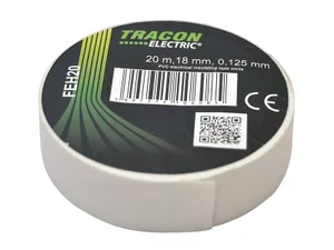 Ruban Isolant PVC Tracon Electric, 18mm x 20m, Blanc, 0.125mm, 40kV/mm