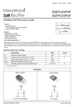 Vishay VS-60APU04-N3 400V 60A diode de redressement